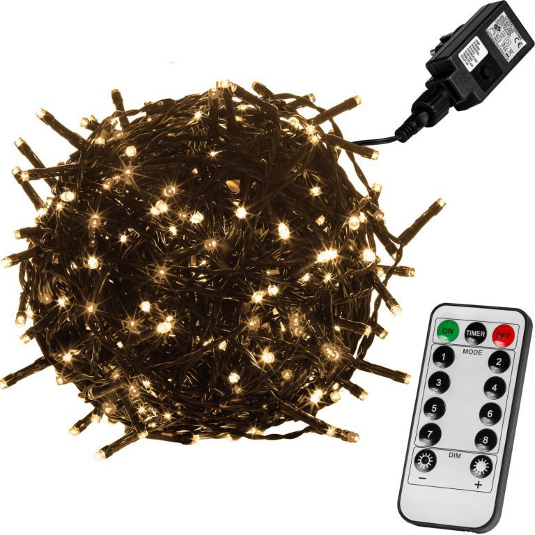 VOLTRONIC® Vánoční LED osvětlení 60 m - teple bílá 600 LED + ovladač - zelený kabel - Kokiskashop.cz