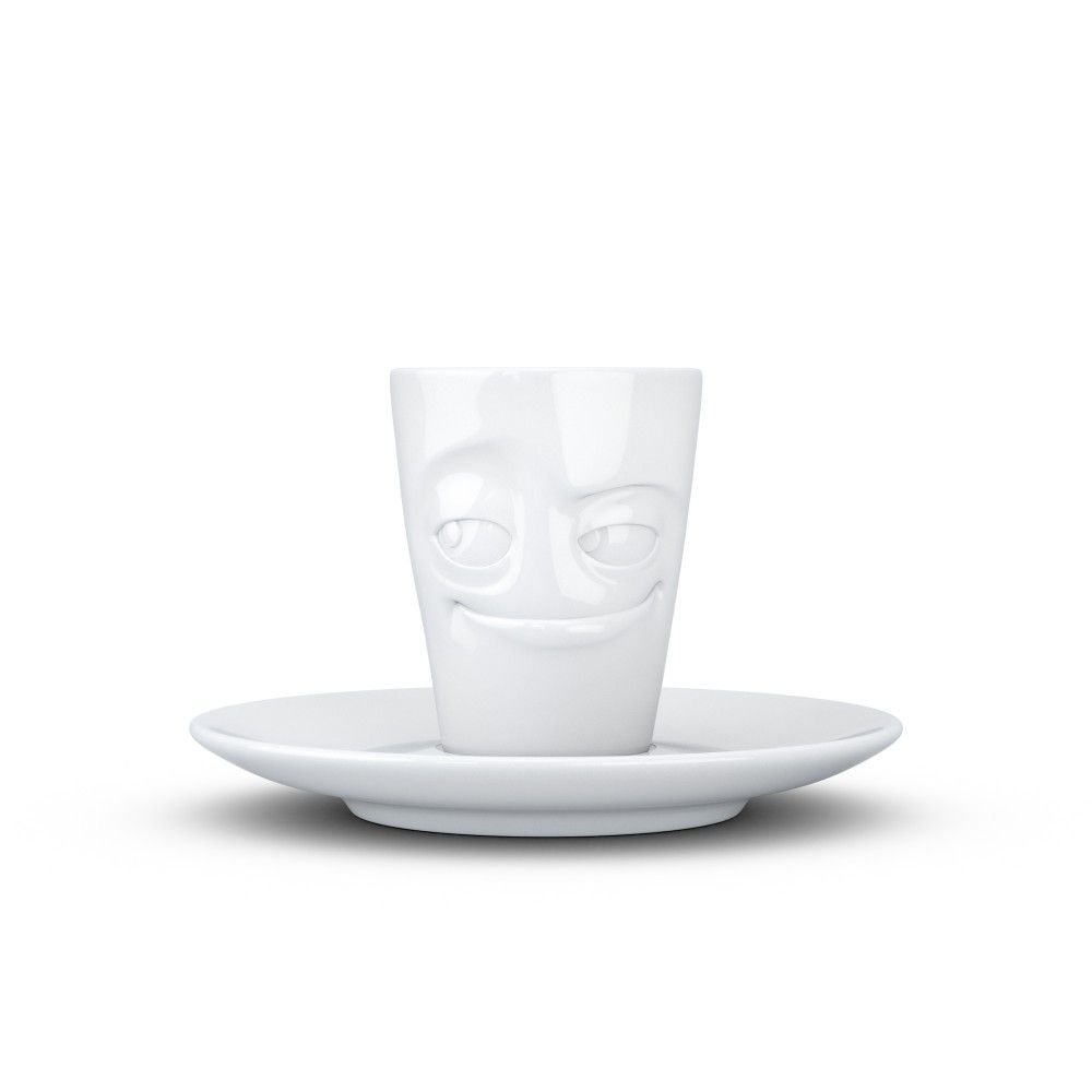 Bílý usměvavý porcelánový šálek na espresso s podšálkem 58products, objem 80 ml - Bonami.cz