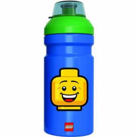 Modrá lahev na vodu se zeleným víčkem LEGO® Iconic, 390 ml