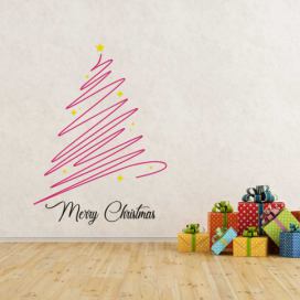 GLIX Merry Christmas - samolepka na zeď Růžová a žlutá 90 x 70 cm GLIX DECO s.r.o.