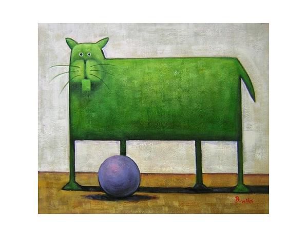 Obraz - Zelená kočka s míčem - FORLIVING