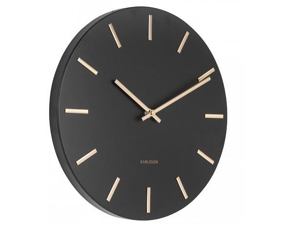 Černé nástěnné hodiny s ručičkami ve zlaté barvě Karlsson Charm, ø 30 cm - Bonami.cz