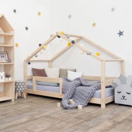 Benlemi Dětská postel domeček LUCKY s bočnicí Zvolte barvu: Přírodní dekor bez laku, Rozměr: 90 x 200 cm