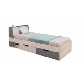 Dětská postel Gama 90x200cm s úložným prostorem - dub/antracit