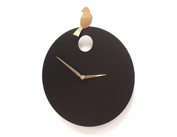 Designové nástěnné hodiny Diamantini&Domeniconi 394 black gold Bird 40cm - FORLIVING