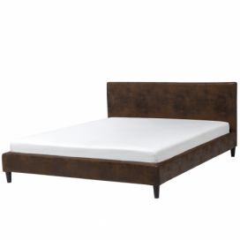 Čalouněná hnědá postel se vzhledem kůže 180x200 cm FITOU