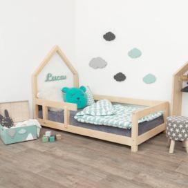 Benlemi Dětská postel domeček POPPI s bočnicí Zvolte barvu: Přírodní dekor bez laku, Rozměr: 90 x 200 cm, Strana: Vlevo