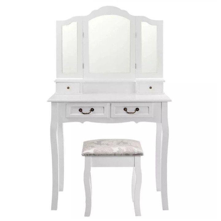 Tempo Kondela Toaletní stolek s taburetem REGINA NEW - bílá/stříbrná - ATAN Nábytek