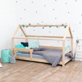 Benlemi Dětská postel domeček TERY s bočnicí Zvolte barvu: Přírodní dekor bez laku, Rozměr: 140 x 200 cm