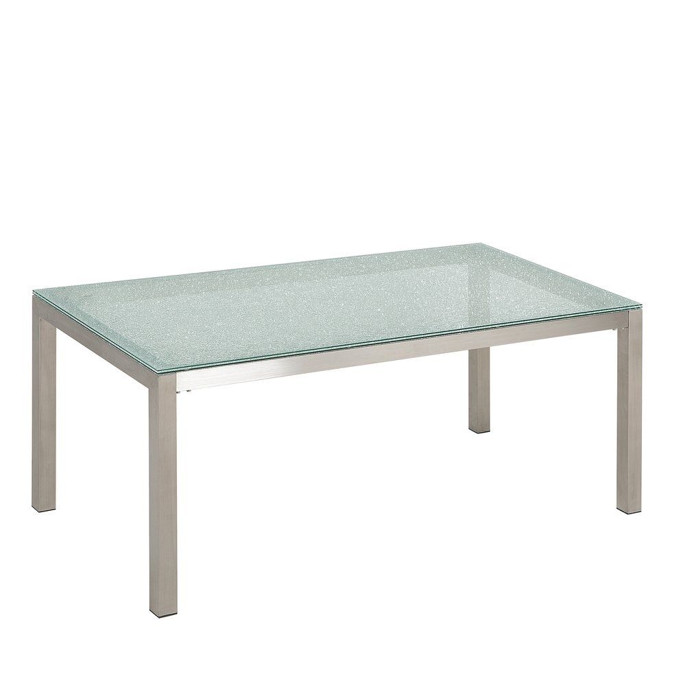 Sada zahradního nábytku stůl s bílou skleněnou deskou 180 x 90 cm 6 bílých židlí GROSSETO - Beliani.cz