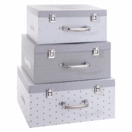 Atmosphera Kufr, kontejner pro uchovávání, box,organizér - barva šedá, růžová, 3 ks