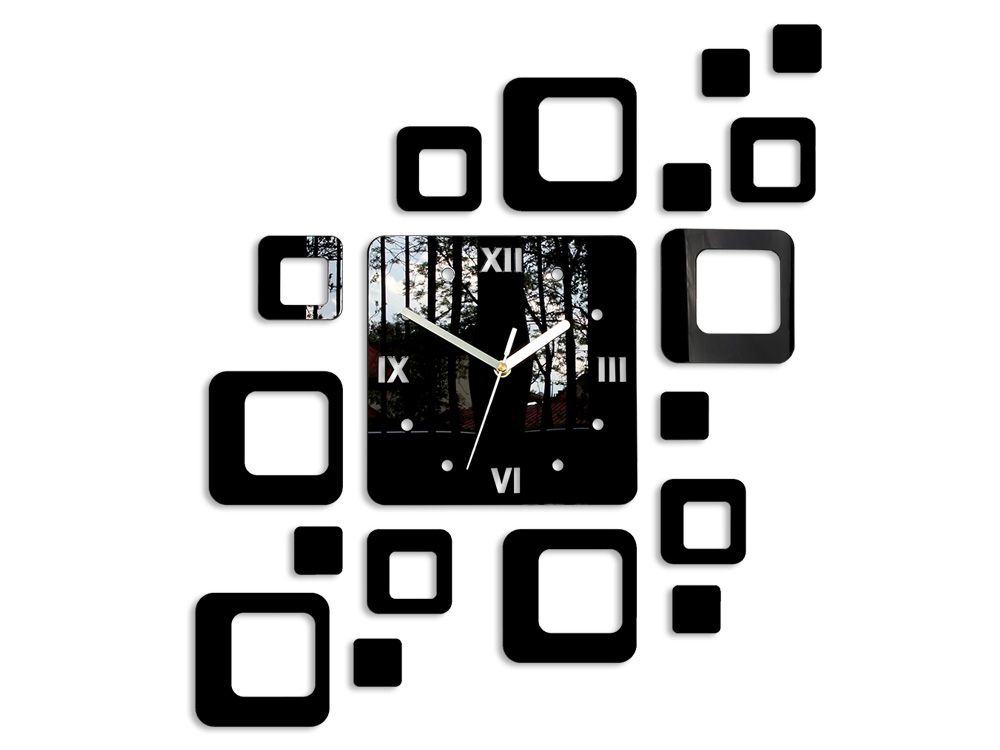 ModernClock 3D nalepovací hodiny Roman Quadrat černé - Houseland.cz
