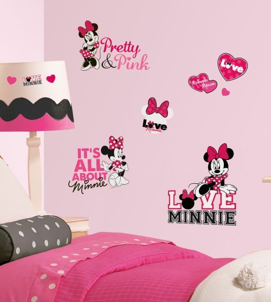 Samolepky Disney. Obrázky Minnie Mouse miluje růžovou. - Dětské dekorace Lunami