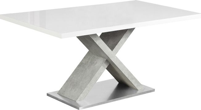 Jídelní stůl, bílá s vysokým leskem HG / beton, 160x90 cm, FARNEL Mdum - M DUM.cz
