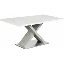 Jídelní stůl, bílá s vysokým leskem HG / beton, 160x90 cm, FARNEL Mdum