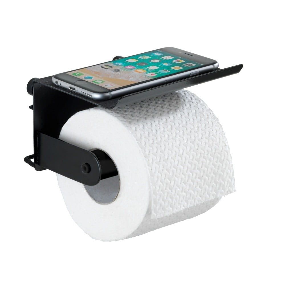 Černý nástěnný držák na toaletní papír s podložkou na mobil Wenko Classic Plus - Bonami.cz