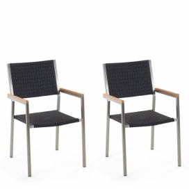 Zahradní židle s ratanovým sedákem černé 2 kusy GROSSETO