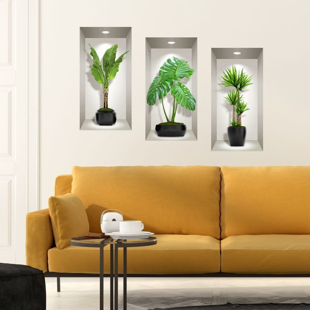 Sada 3 3D samolepek na zeď Ambiance Green Plants - Bonami.cz