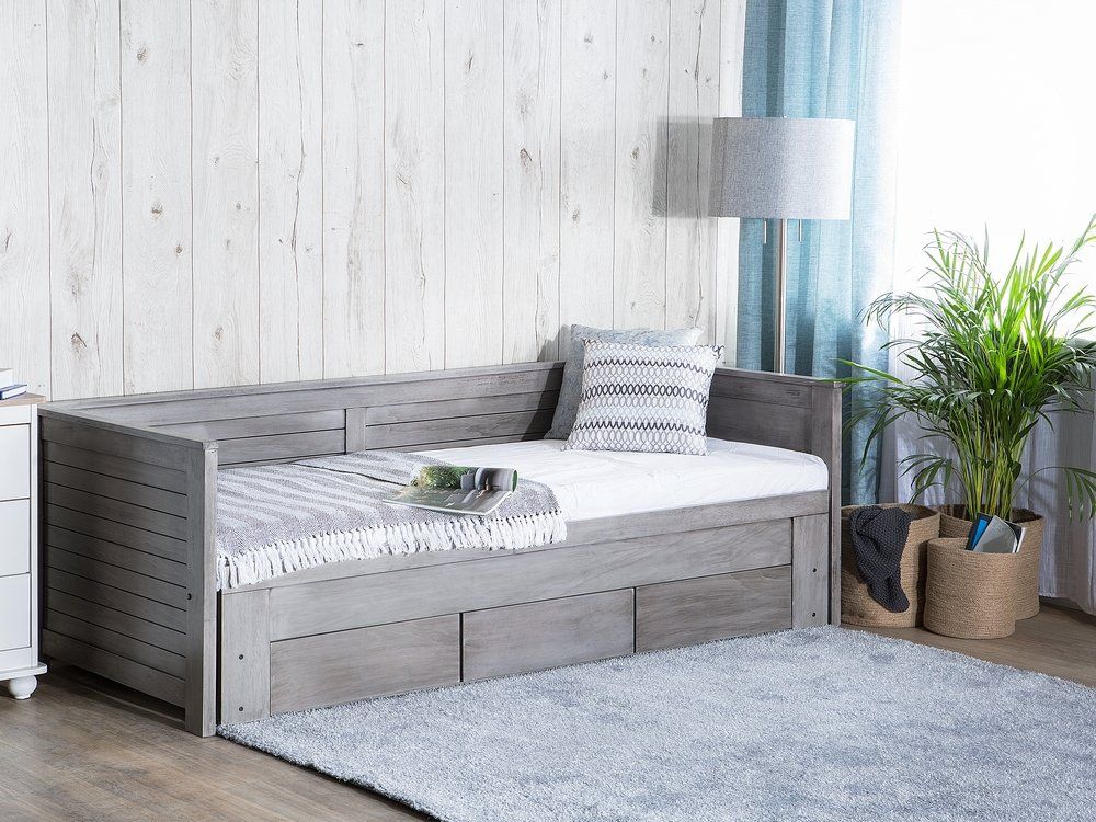 Rozkádací postel dřevěná šedá s roštem 90 x 200 cm CAHORS - Beliani.cz