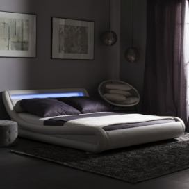 Vodní postel z umělé kůže s LED 160 x 200 cm bílá AVIGNON