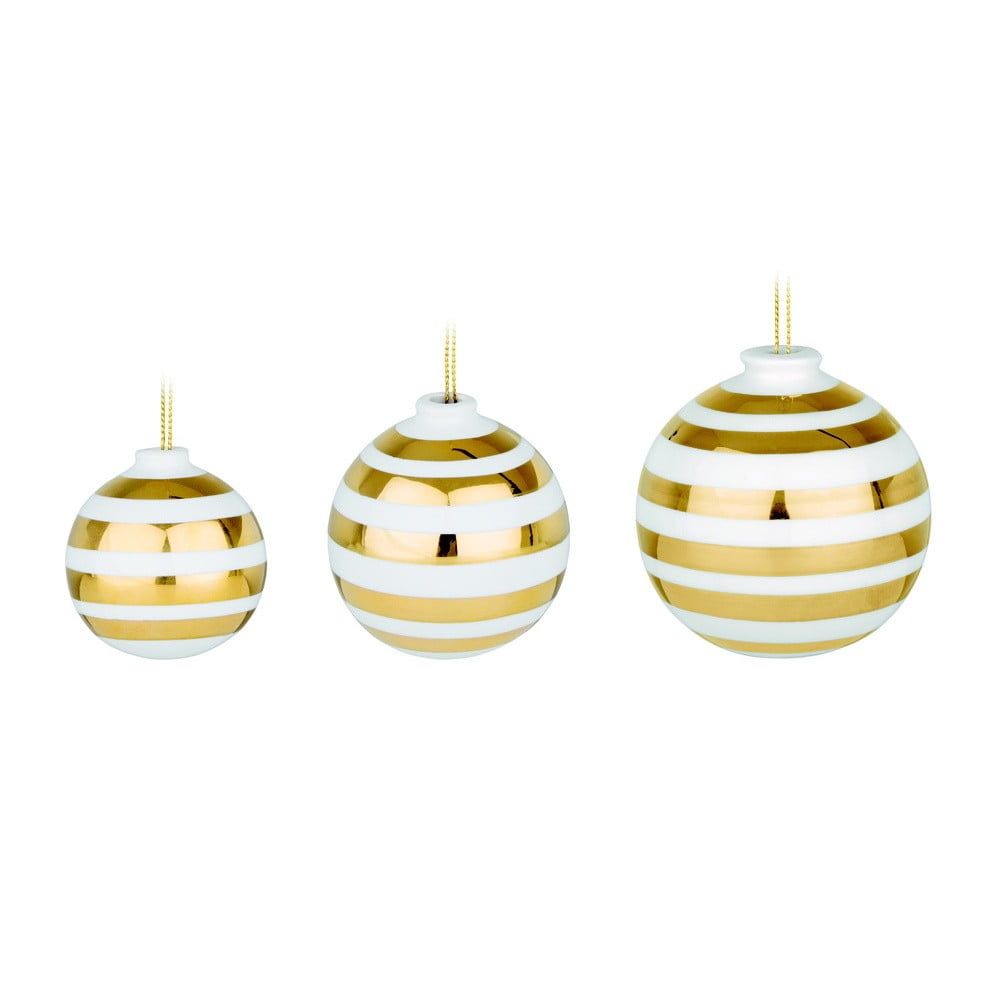 Sada 3 bílých keramických vánočních ozdob na stromeček s detaily ve zlaté barvě Kähler Design Omaggio - Bonami.cz