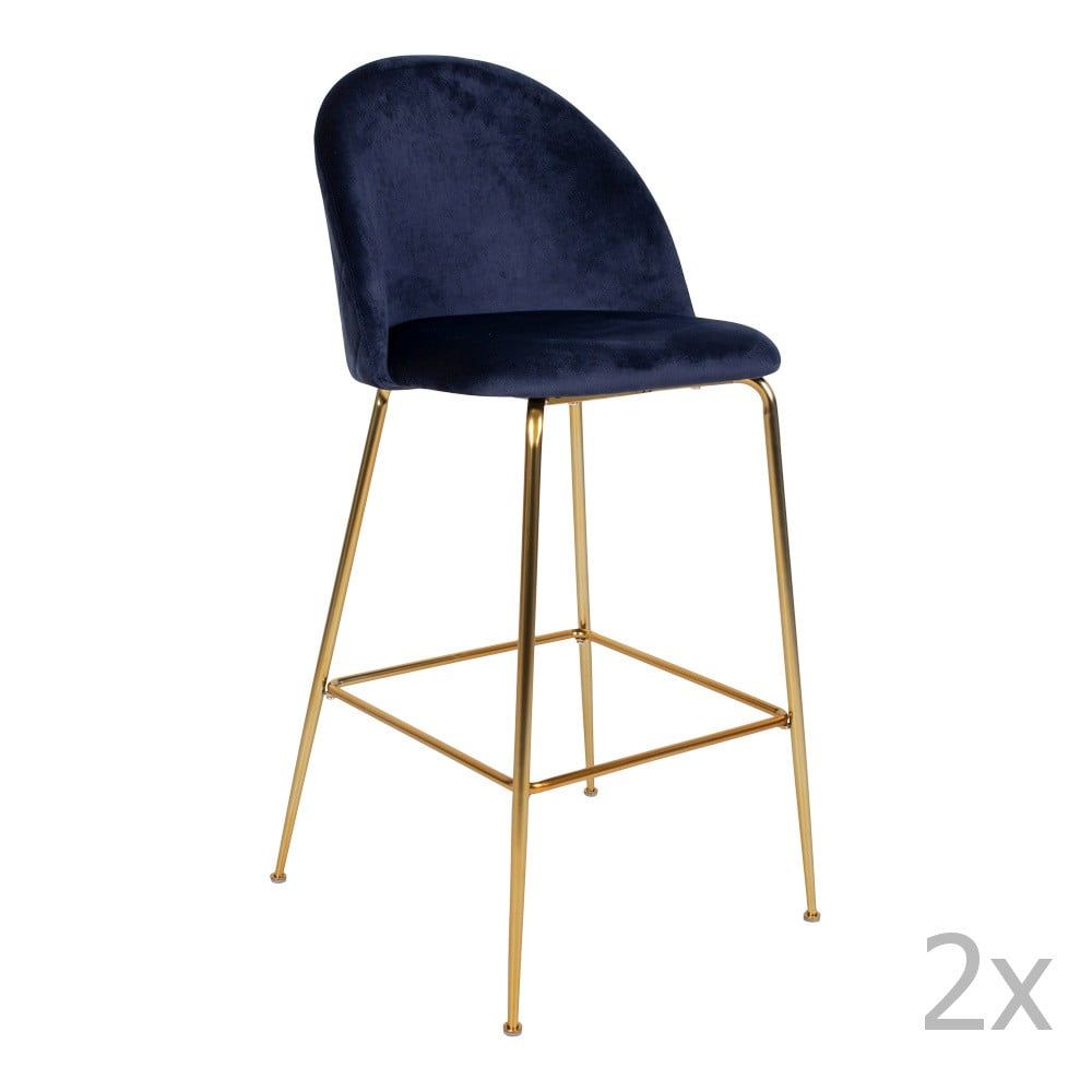 Nordic Living Modrá sametová barová židle Anneke se zlatou podnoží 76 cm - MUJ HOUSE.cz