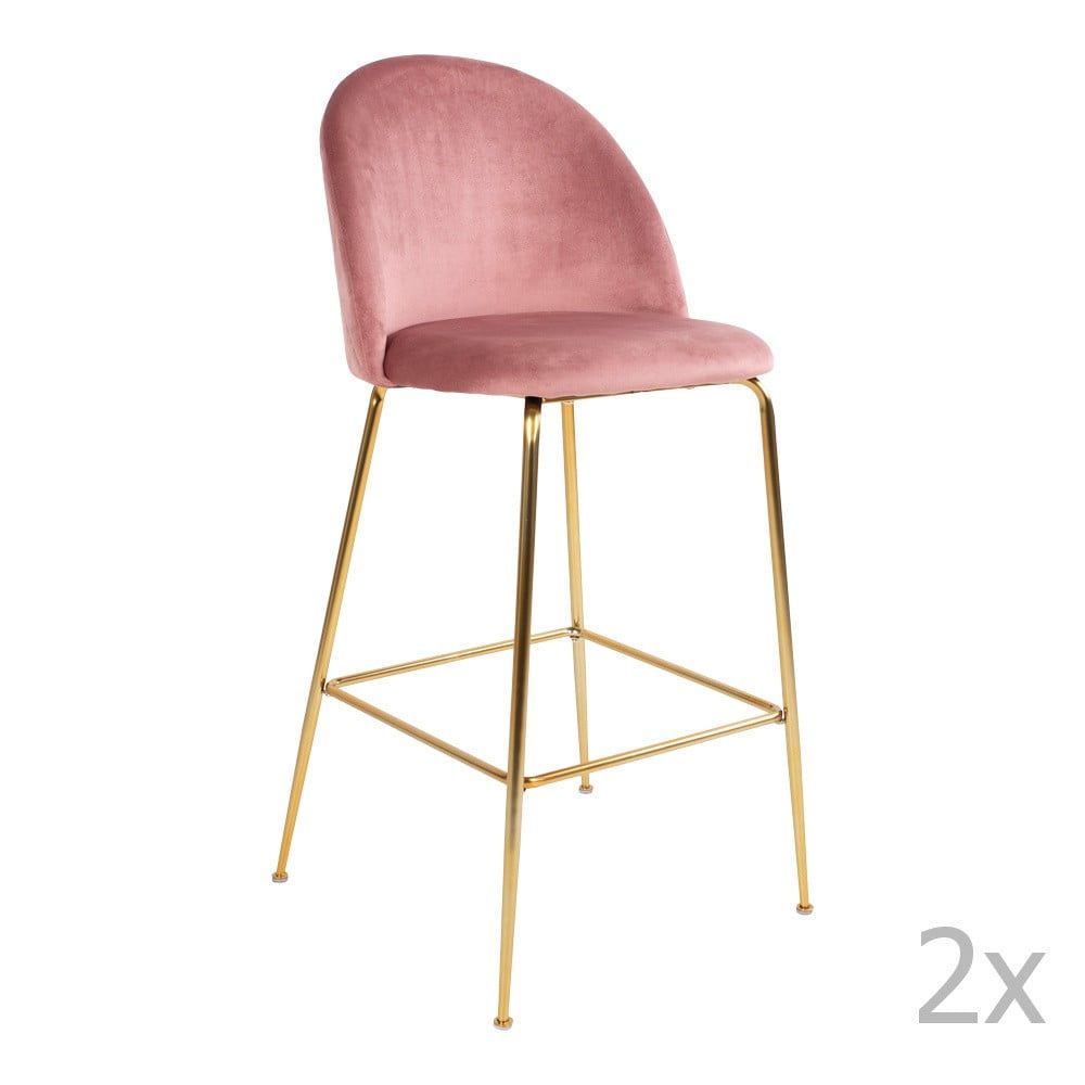 Nordic Living Růžová sametová barová židle Anneke se zlatou podnoží 76 cm - Designovynabytek.cz