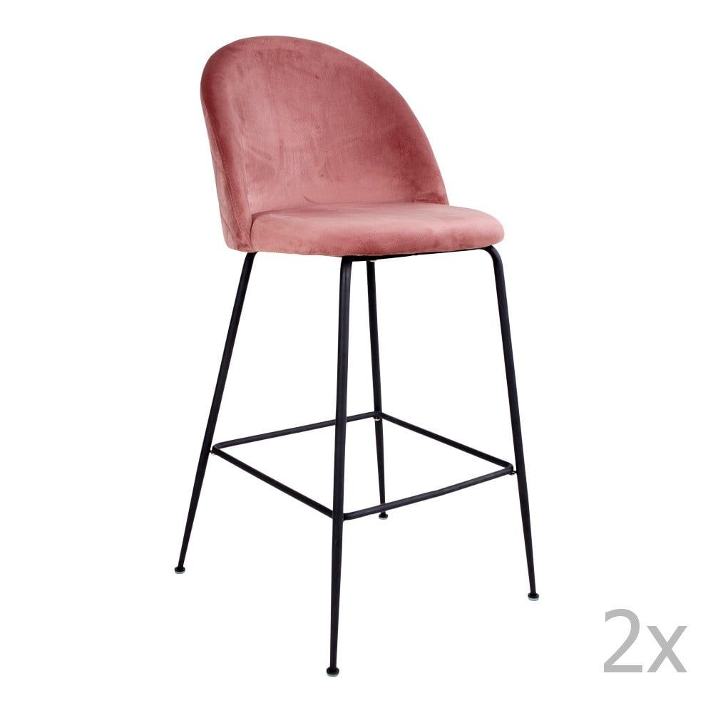 Sada 2 růžových barových židlí se sametovým potahem s nohami černé barvy House Nordic Lausanne - Bonami.cz