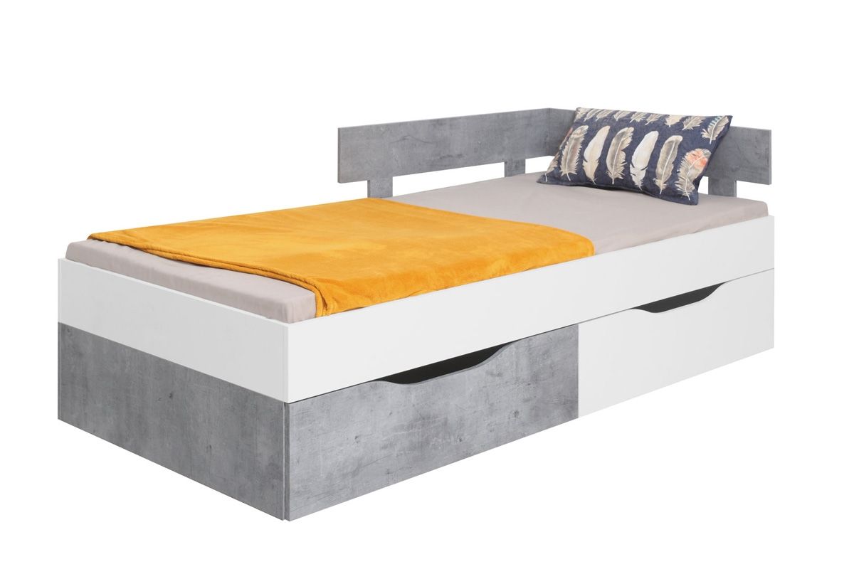 Dětská postel Omega 90x200cm s úložným prostorem - bílá/beton - Eurokosik.cz