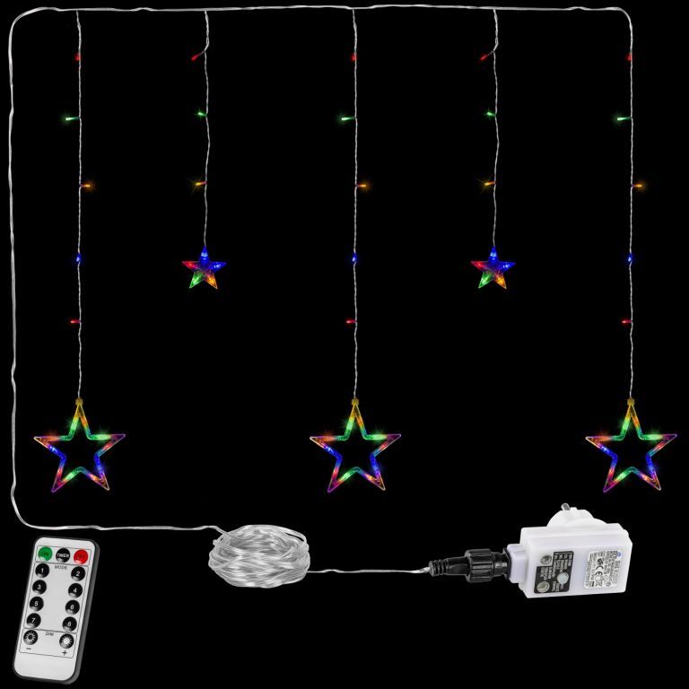 VOLTRONIC® Vánoční závěs - 5 hvězd, 61 LED, barevný + ovladač - Kokiskashop.cz
