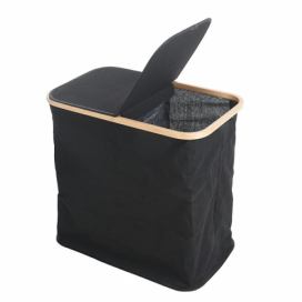Home Styling Collection Taška na prádlo s bambusovým rámem, 53x50 cm, černá barva