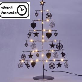 Nexos  Vánoční kovový dekorační strom - černý, 25 LED, teple bílá