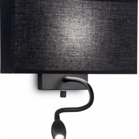 Ideal Lux 215709 LED nástěnné svítidlo Hotel 60W + LED 1x1W | E27 | 70lm | 3000K - černá