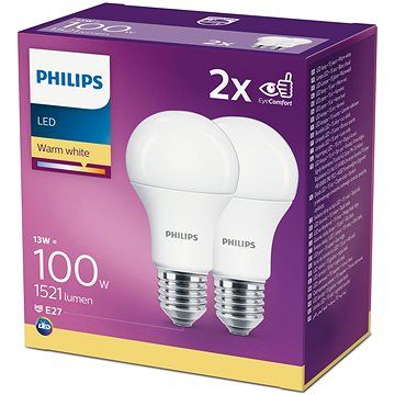 Philips 8718699669430 2x LED žárovka 1x13W | E27 | 1521lm | 2700K - double pack, EYECOMFORT - Dekolamp s.r.o.