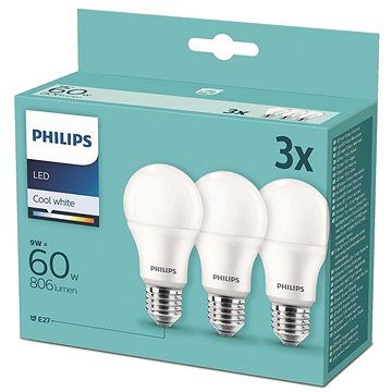 Philips 8718699694944 3x LED žárovka 1x9W | E27 | 806lm | 4000K - triple pack - Dekolamp s.r.o.