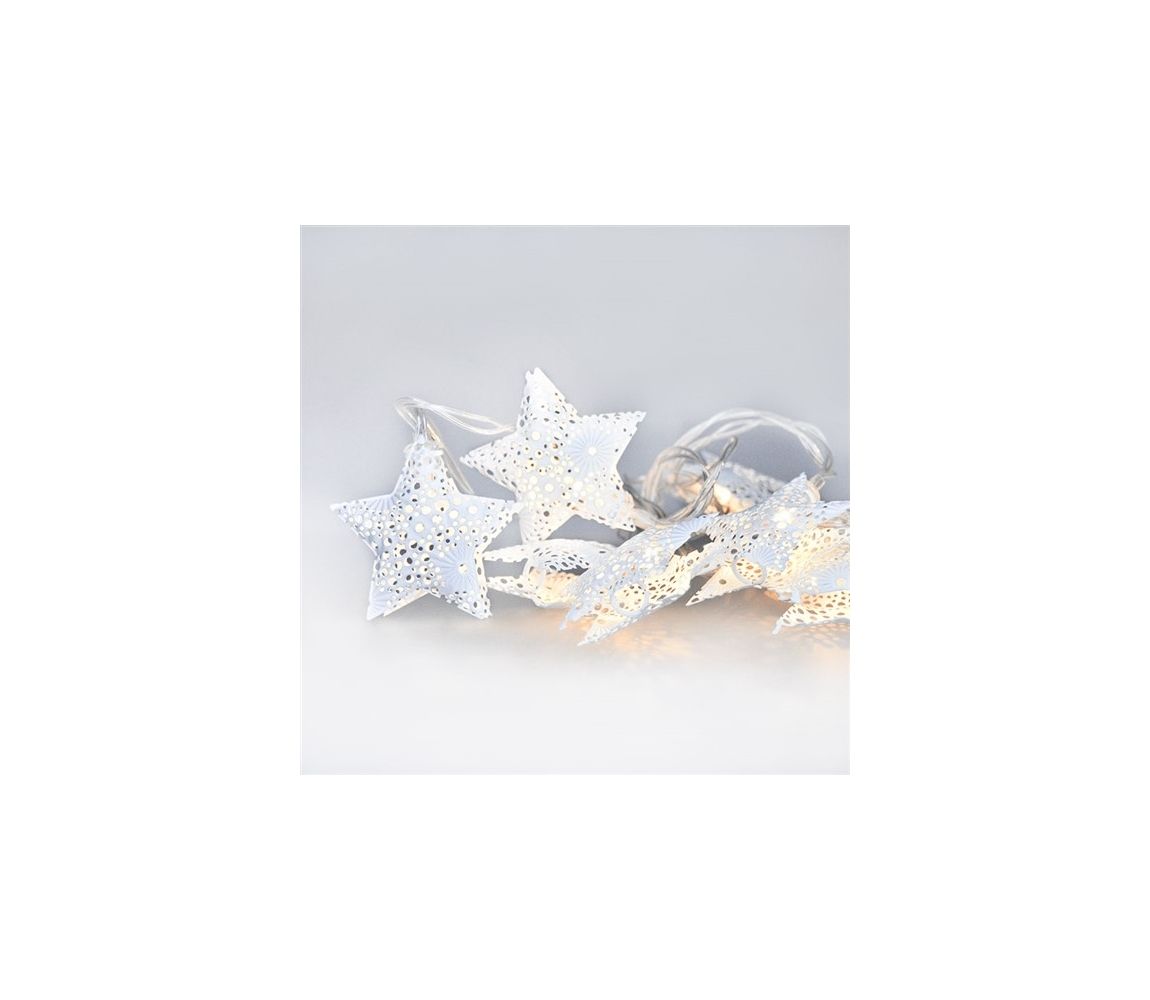  LED řetěz vánoční hvězdy, kovové, bílé, 10LED, 1m, 2x AA, IP20 , 1V224 -  Svět-svítidel.cz