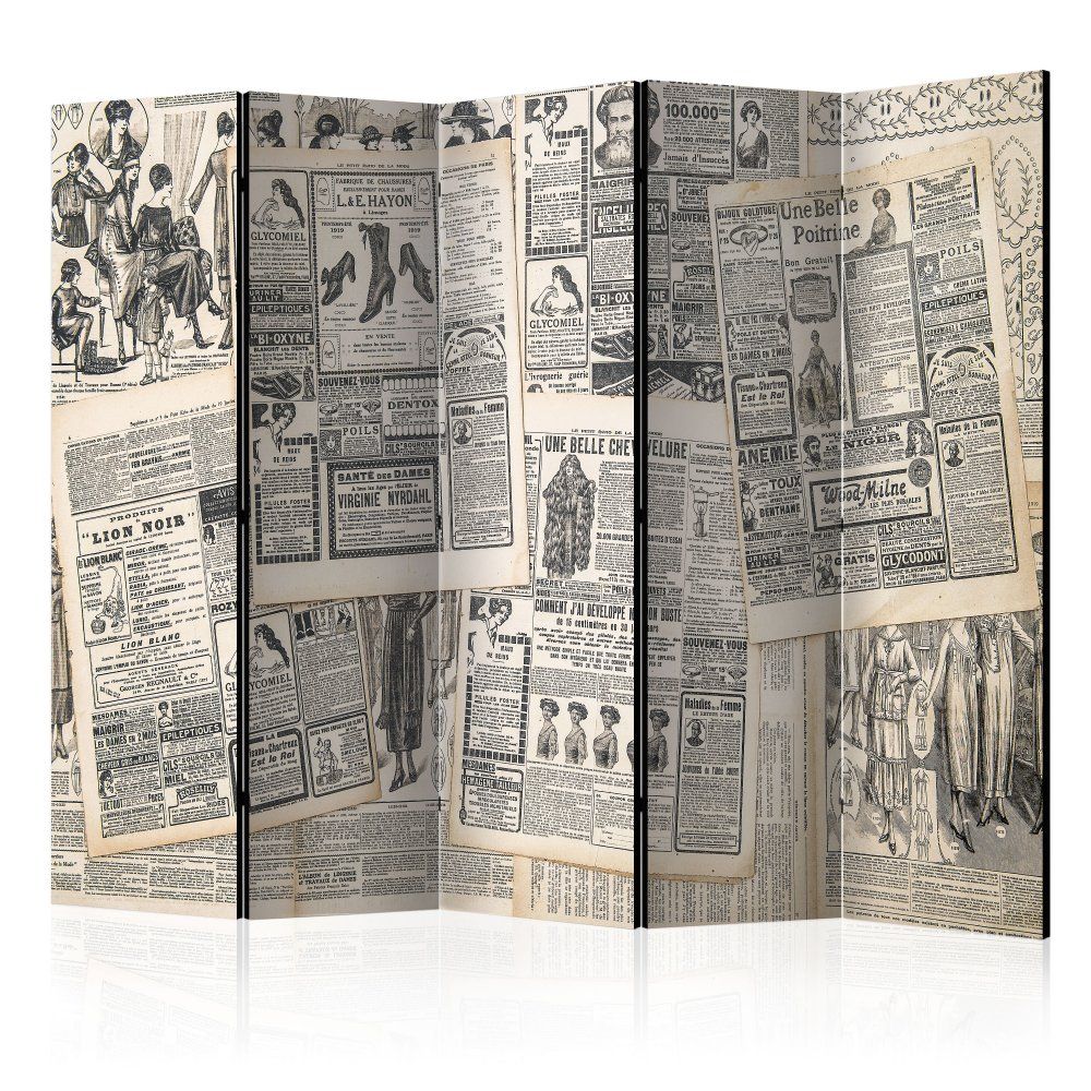 Paraván Vintage Newspapers Dekorhome 225x172 cm (5-dílný) - DEKORHOME.CZ