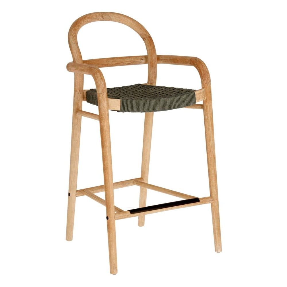 Dřevěná barová židle Kave Home Sheryl 69 cm se zeleným výpletem - Bonami.cz