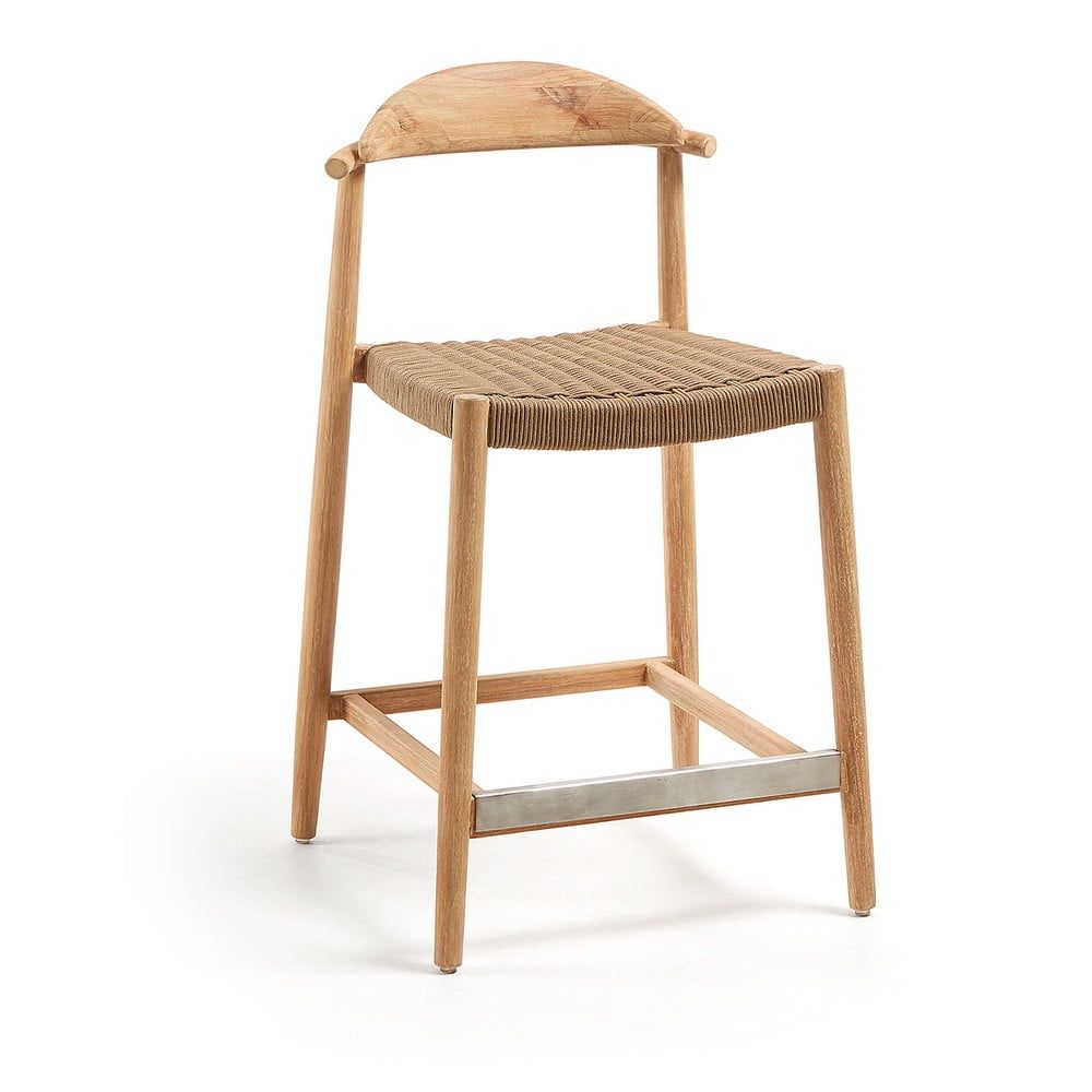 Dřevěná barová židle Kave Home Nina 62 cm s hnědým výpletem - Bonami.cz