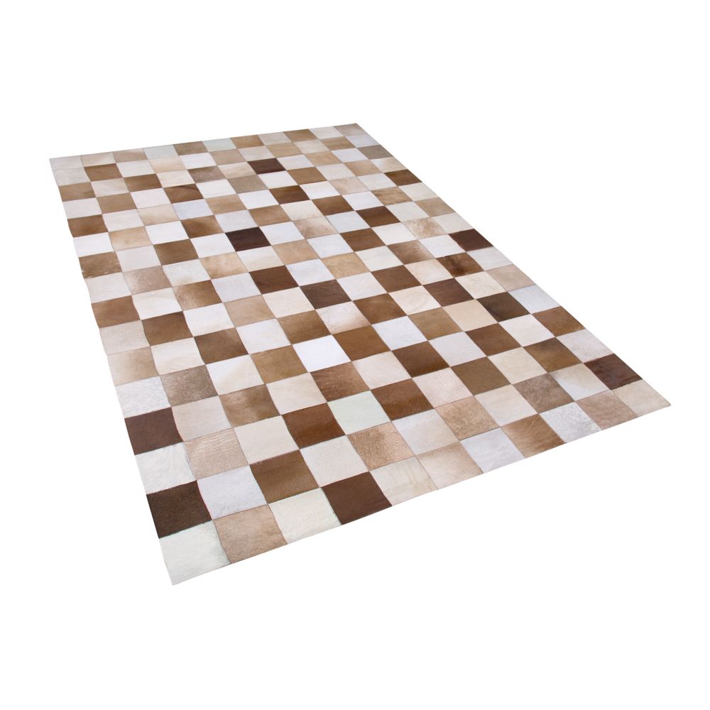 Kožený koberec hnědý s béžovou 160 x 230 cm SOLMAZ - Beliani.cz