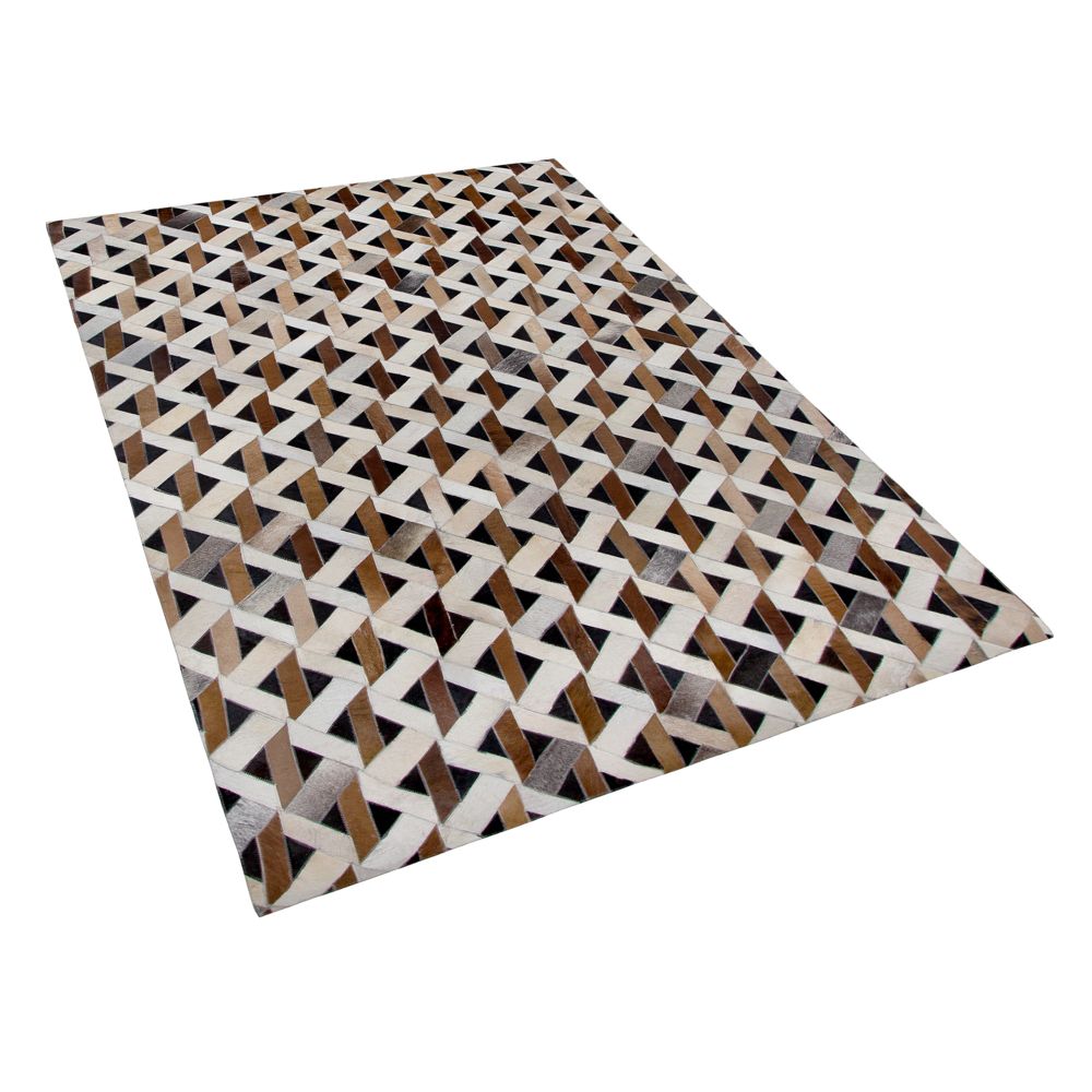 Kožený koberec hnědý s šedou TUGLU 140 x 200 cm - Beliani.cz