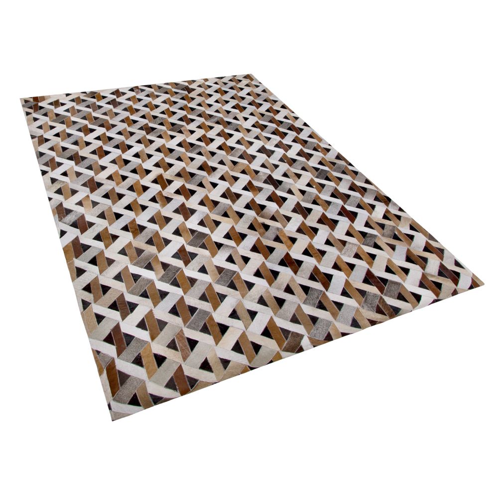 Kožený koberec hnědý s šedou TUGLU 160 x 230 cm - Beliani.cz