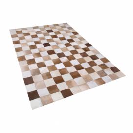 Kožený koberec hnědý s béžovou 160 x 230 cm SOLMAZ