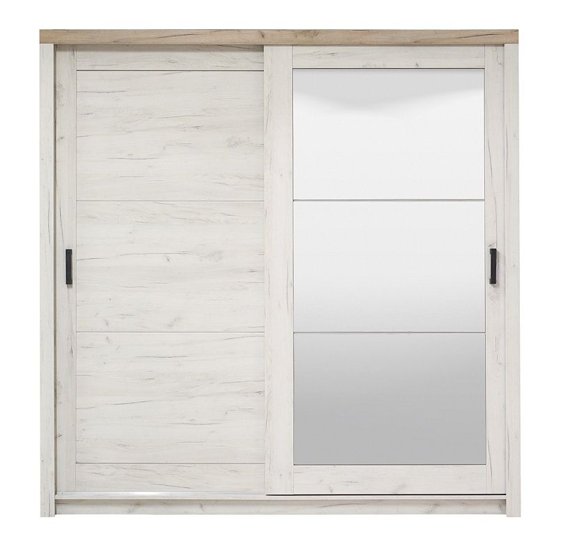 Šatní skříň s posuvnými dveřmi a zrcadlem Henry - dub bílý/dub šedý - Nábytek Harmonia s.r.o.