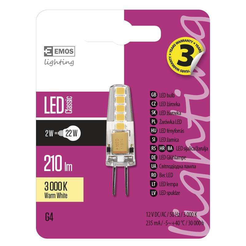 Emos ZQ8620 LED žárovka 1x2W | G4 | 210lm | 3000K - teplá bílá - Svítidla FEIM