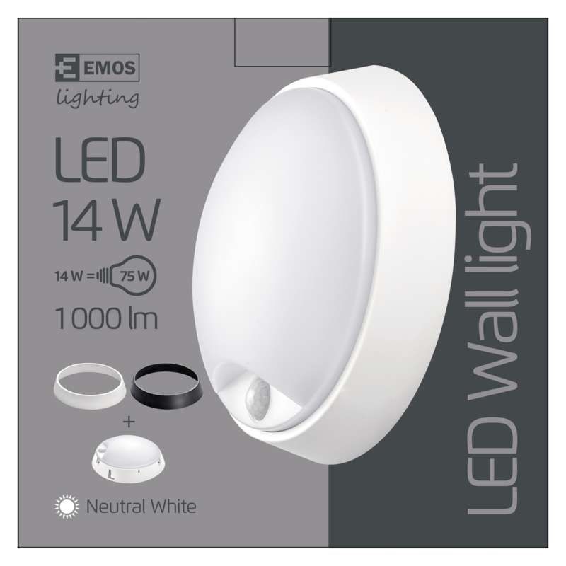 Emos ZM3231 LED venkovní nástěnné svítidlo s pohybovým čidlem 14W | 1000lm | 4000K | IP54 - Dekolamp s.r.o.