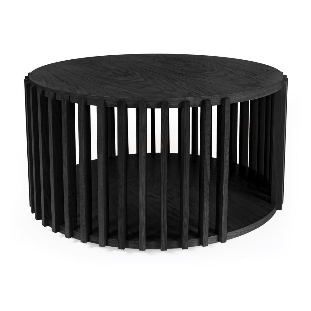 Černý konferenční stolek z dubového dřeva Woodman Drum, ø 83 cm - Bonami.cz