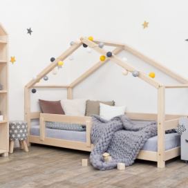 Benlemi Dětská postel domeček LUCKY s bočnicí Zvolte barvu: Přírodní dekor bez laku, Rozměr: 120 x 200 cm