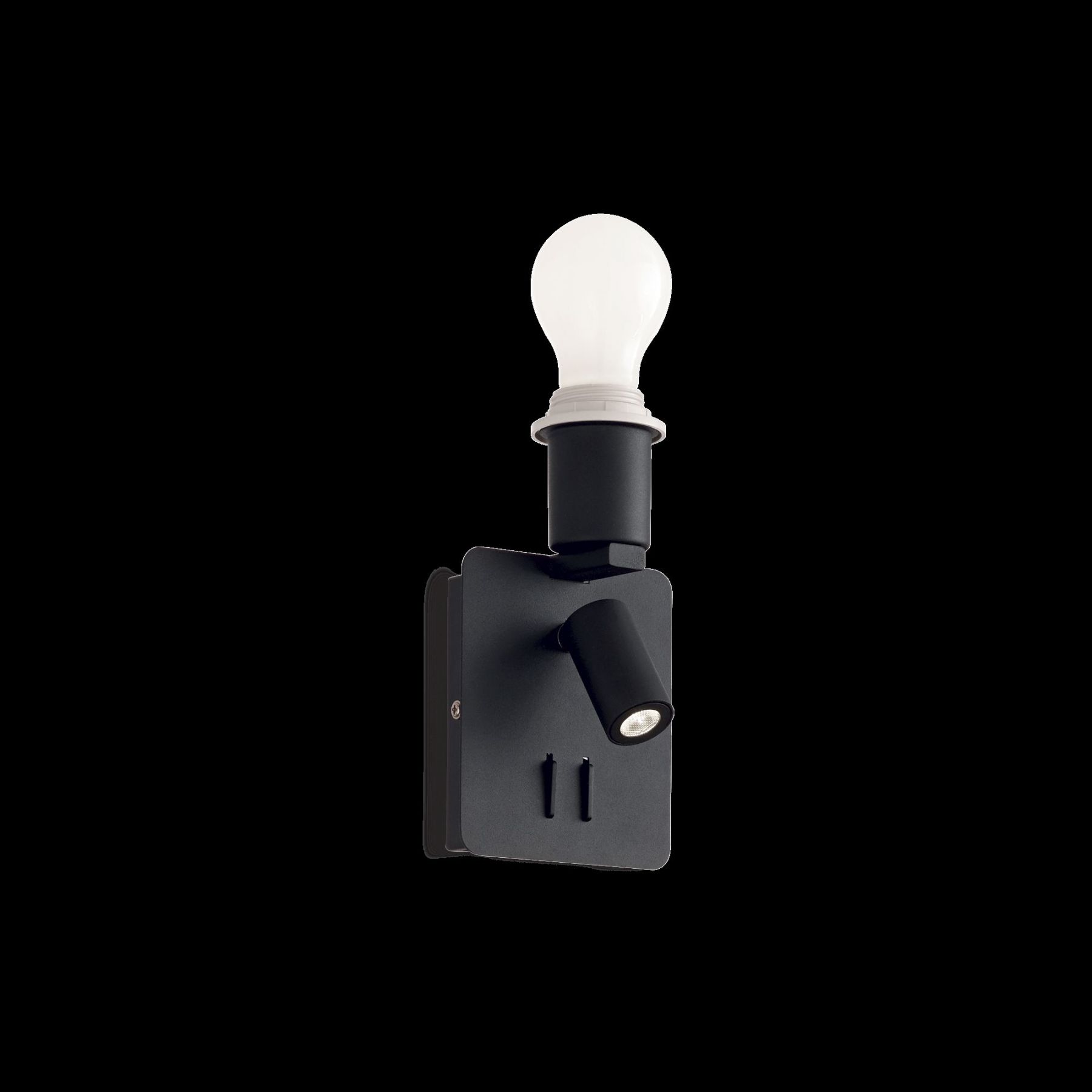 Ideal Lux 239545 nástěnná lampička s vypínačem Gea Map bez stínidla 1x60W + 1x3W | 3000K - černá - Dekolamp s.r.o.