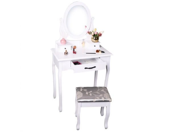 Toaletní stolek s taburetem Mealyer, bílá - FORLIVING